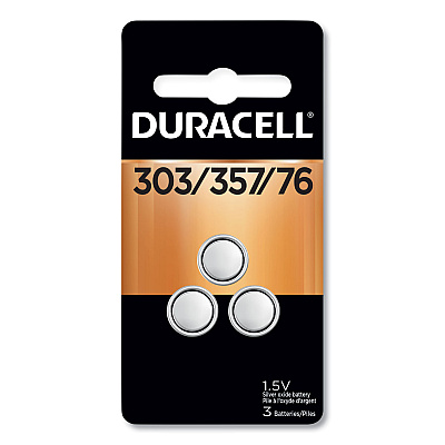 Duracell Button Cell Battery, 303/357, 1.5 V, 3/Pack (DU3033573PK)