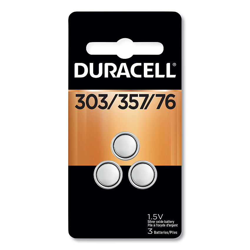 Duracell Button Cell Battery, 303/357, 1.5 V, 3/Pack (DU3033573PK)