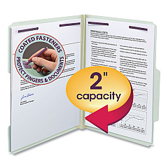 Smead Recycled Pressboard Folders with Two SafeSHIELD Coated Fasteners, 2" Expansion, 2/5-Cut: R of C, Letter, Gray-Green, 25/Box (14982)