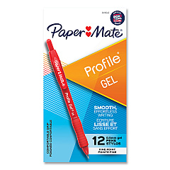 Paper Mate Profile Gel Pen, Retractable, Fine 0.5 mm, Red Ink, Translucent Red Barrel, Dozen (2126543)