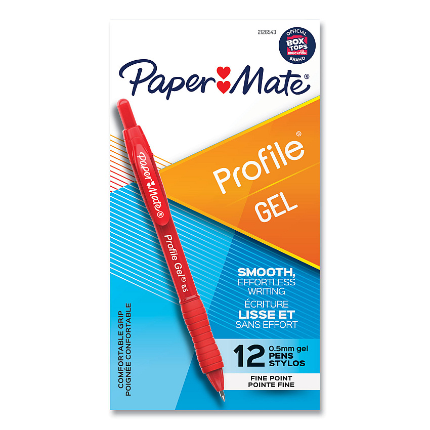 Paper Mate Profile Gel Pen, Retractable, Fine 0.5 mm, Red Ink, Translucent Red Barrel, Dozen (2126543)