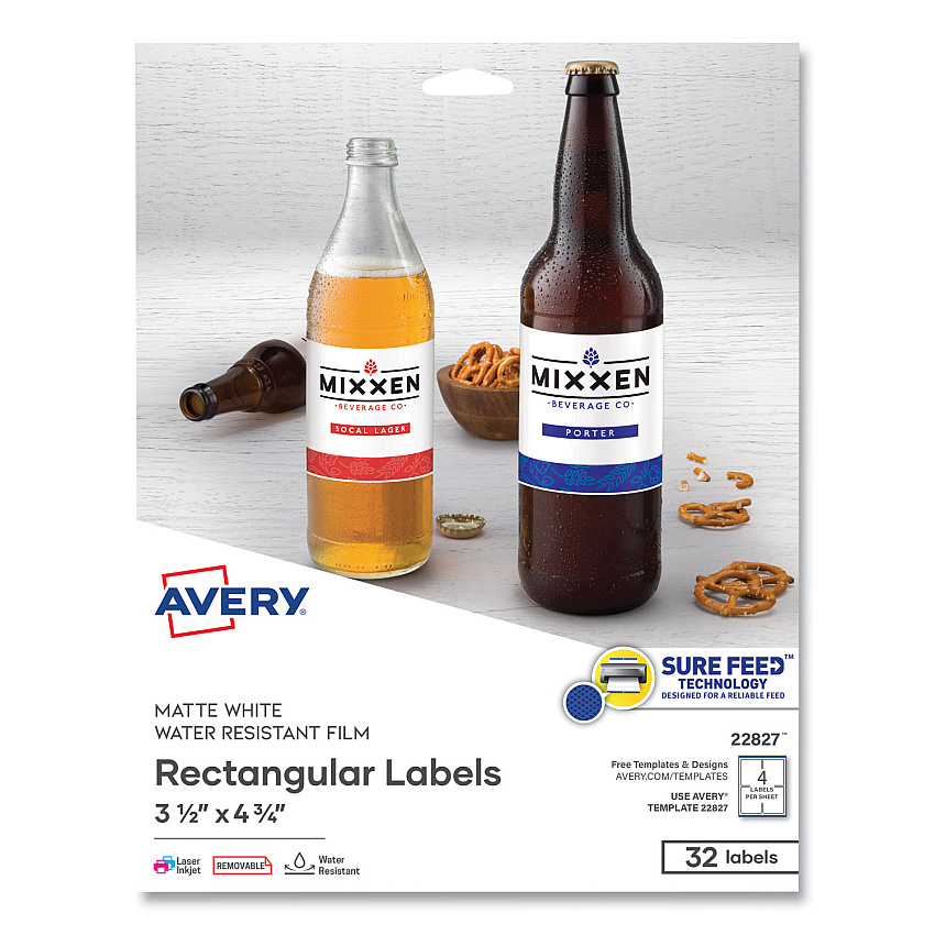 Avery 22827 Removable Durable White Rectangle Labels