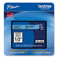 Brother P-Touch TZe Laminated Removable Label Tapes, 0.47" x 26.2 ft, Black on Blue (TZE531CS)