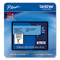 Brother P-Touch TZe Laminated Removable Label Tapes, 0.94" x 26.2 ft, Black on Blue (TZE551CS)