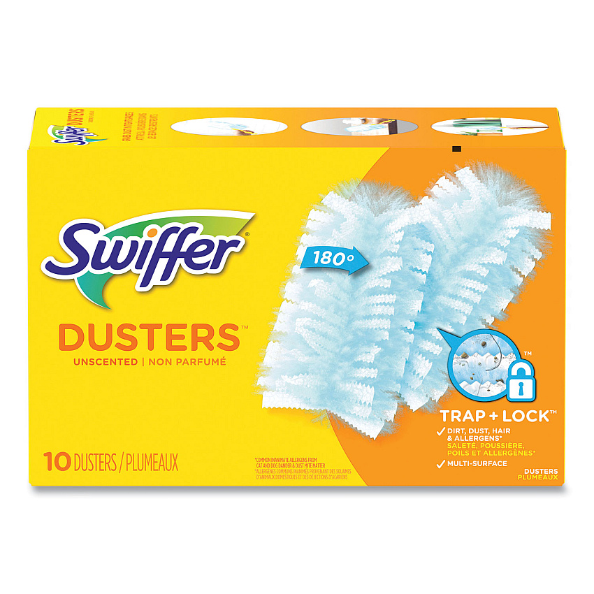 Swiffer Dusters Refill, Dust Lock Fiber, Unscented, Light Blue, 10/Box (21459BX)