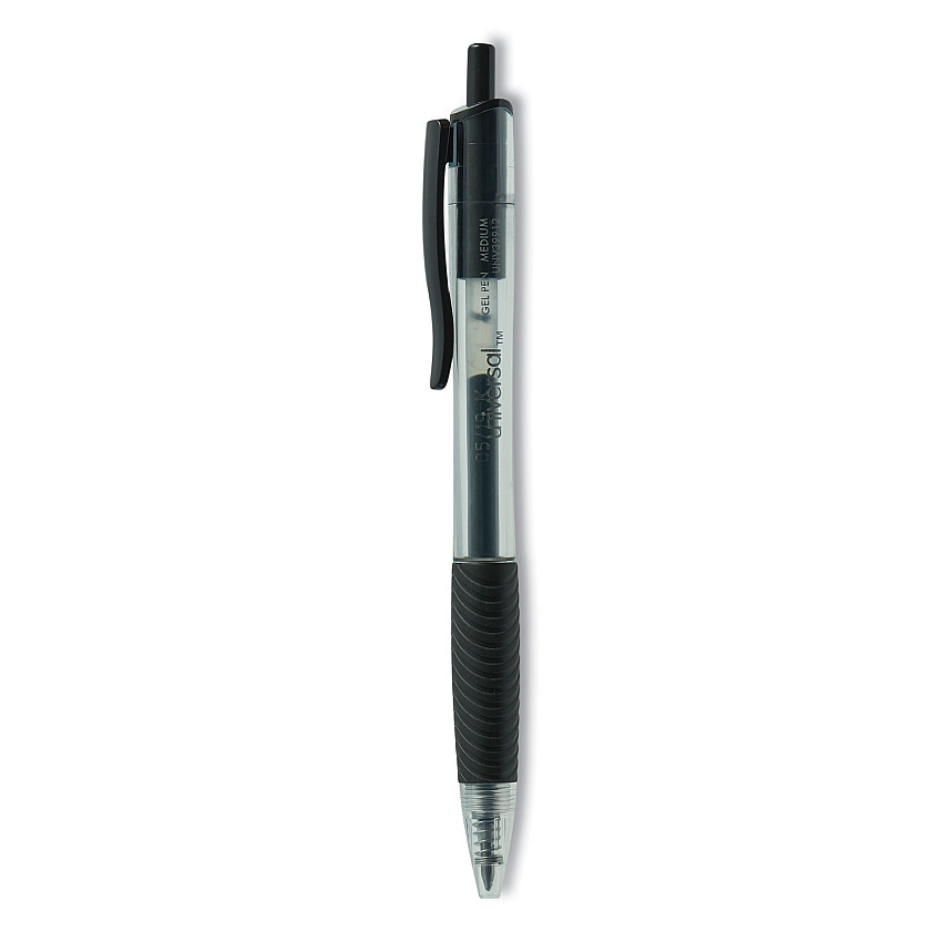 Universal Comfort Grip Gel Pen, Retractable, Medium 0.7 mm, Black Ink, Smoke Barrel, Dozen (UNV39912)