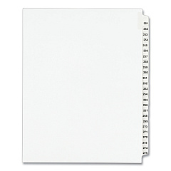 Preprinted Legal Exhibit Side Tab Index Dividers, Avery Style, 25-Tab, 251 to 275, 11 x 8.5, White, 1 Set, (1340) (01340)