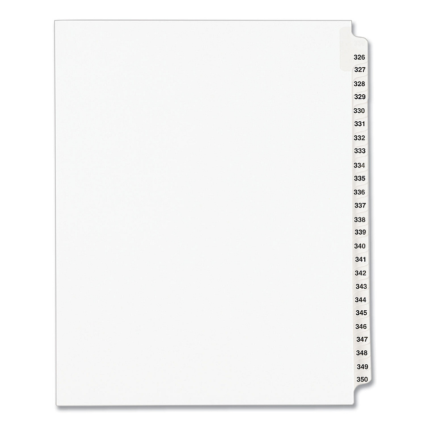 Preprinted Legal Exhibit Side Tab Index Dividers, Avery Style, 25-Tab, 326 to 350, 11 x 8.5, White, 1 Set, (1343) (01343)