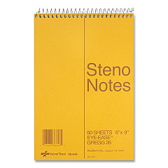 National Standard Spiral Steno Pad, Gregg Rule, Brown Cover, 60 Eye-Ease Green 6 x 9 Sheets (36646)