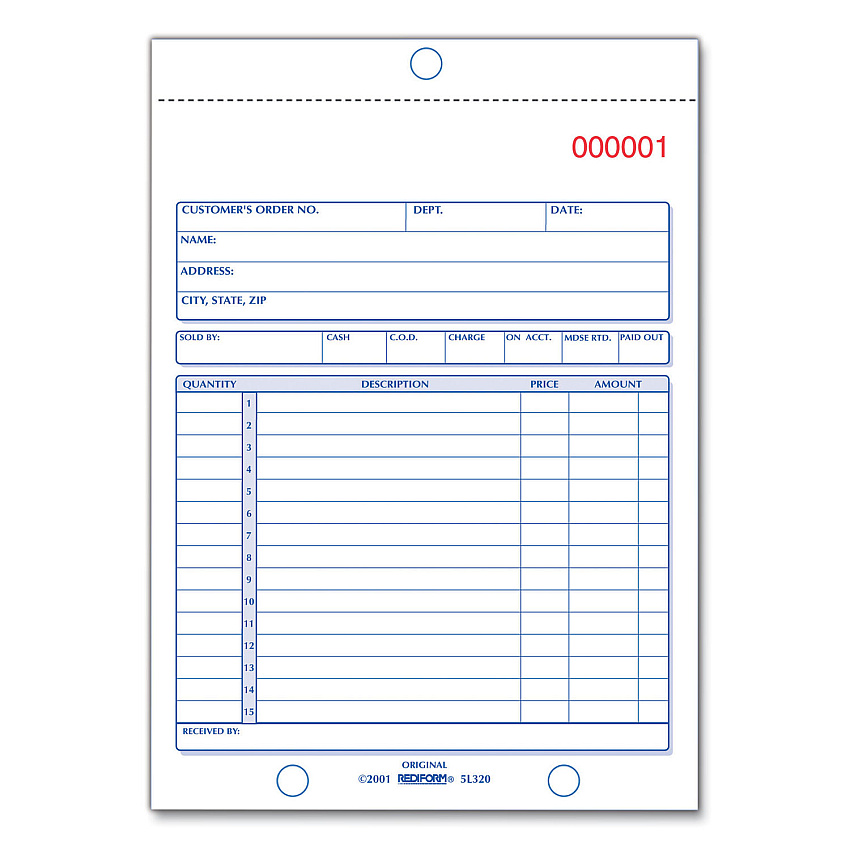 Rediform Sales Book, Three-Part Carbonless, 5.5 x 7.88, 1/Page, 50 Sets/Book (5L350)