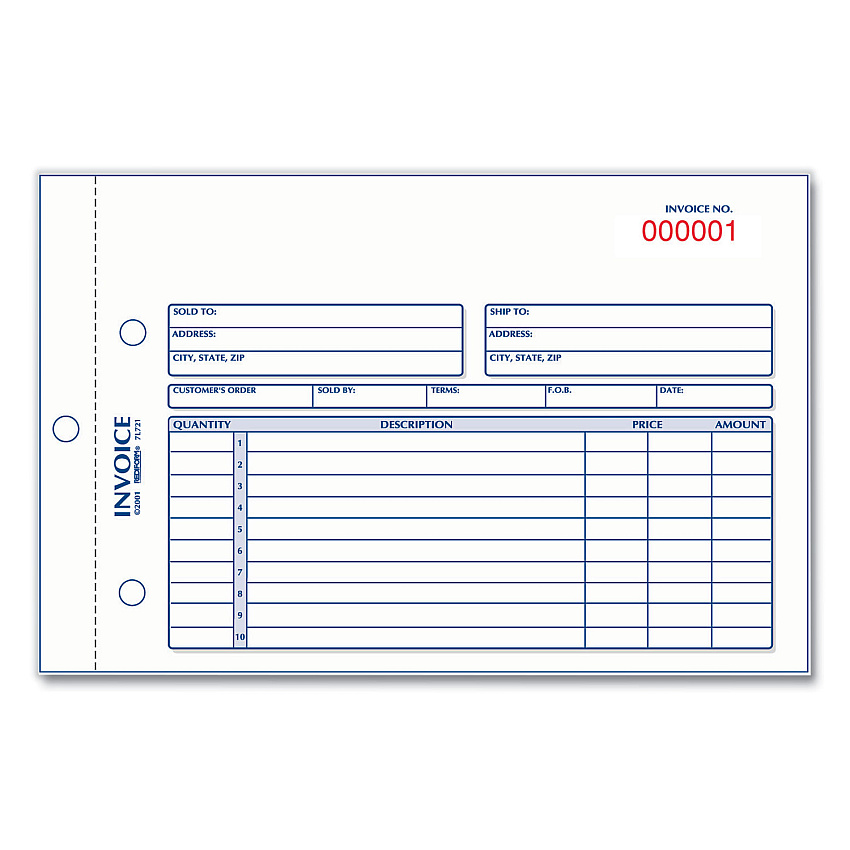 Rediform Invoice Book, Two-Part Carbonless, 5.5 x 7.88, 1/Page, 50 Forms (7L721)