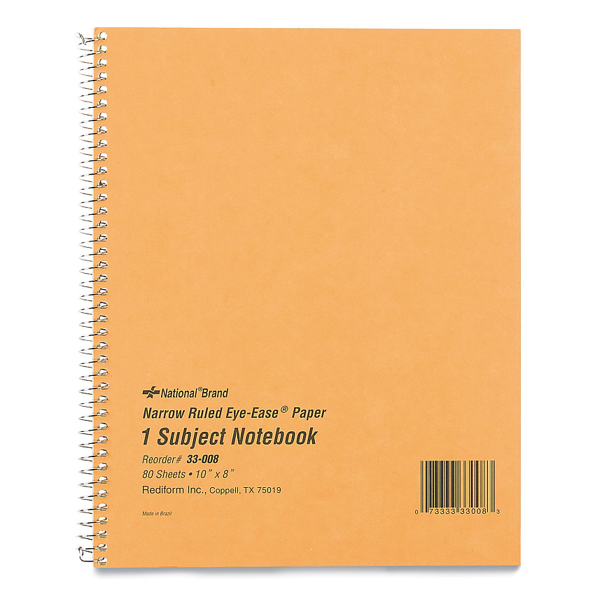 National Single-Subject Wirebound Notebooks, 1 Subject, Narrow Rule, Brown Cover, 10 x 8, 80 Eye-Ease Green Sheets (33008)