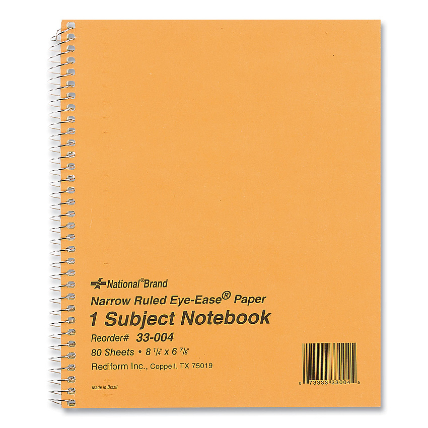 National Single-Subject Wirebound Notebooks, 1 Subject, Narrow Rule, Brown Cover, 8.25 x 6.88, 80 Eye-Ease Green Sheets (33004)