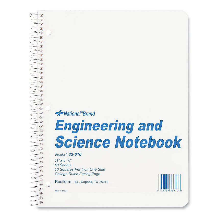 National Engineering and Science Notebook, Quadrille Rule, White Cover, 11 x 8.5, 60 Sheets (33610)