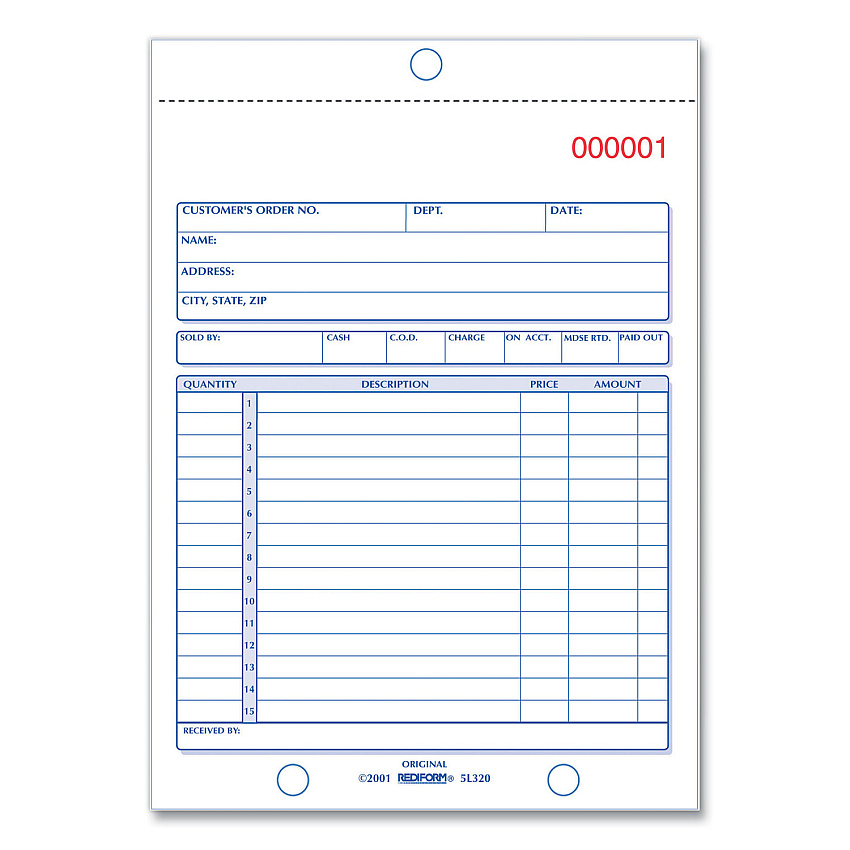 Rediform Sales Book, Two-Part Carbonless, 5.5 x 7.88, 1/Page, 50 Forms (5L320)
