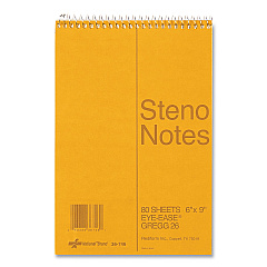 National Standard Spiral Steno Pad, Gregg Rule, Brown Cover, 80 Eye-Ease Green 6 x 9 Sheets (36746)
