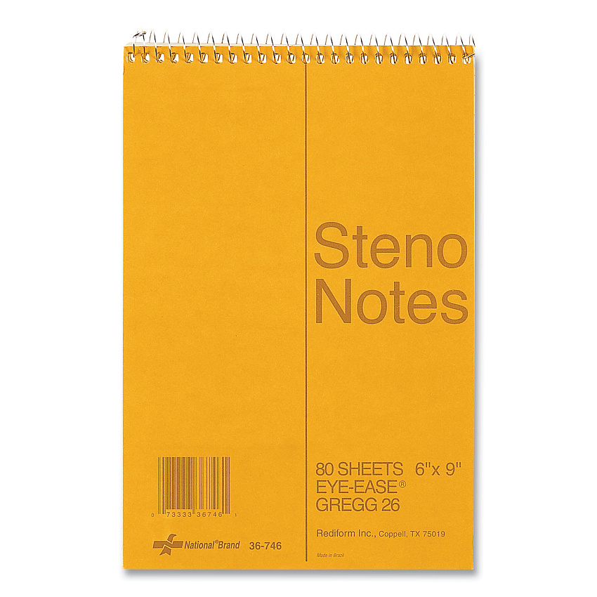 National Standard Spiral Steno Pad, Gregg Rule, Brown Cover, 80 Eye-Ease Green 6 x 9 Sheets (36746)