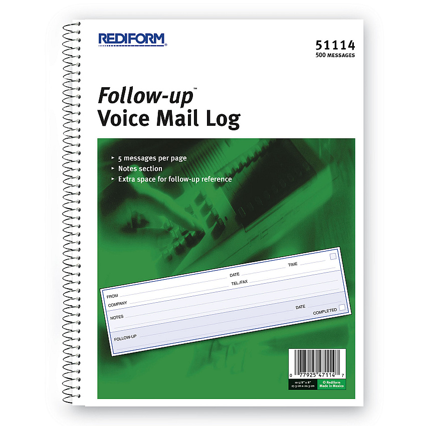 Rediform Voice Mail Wirebound Log Books, 8 x 10.63, 5/Page, 500 Forms (51114)