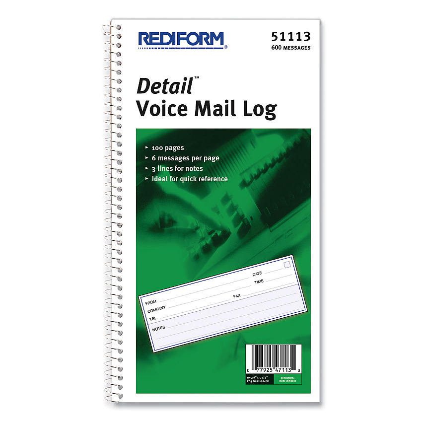 Rediform Voice Mail Wirebound Log Books, 5.63 x 10.63, 6/Page, 600 Forms (51113)