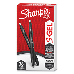 Sharpie S-Gel S-Gel High-Performance Gel Pen, Retractable, Medium 0.7mm, Black Ink, Black Barrel, 36/Pack (2096193)