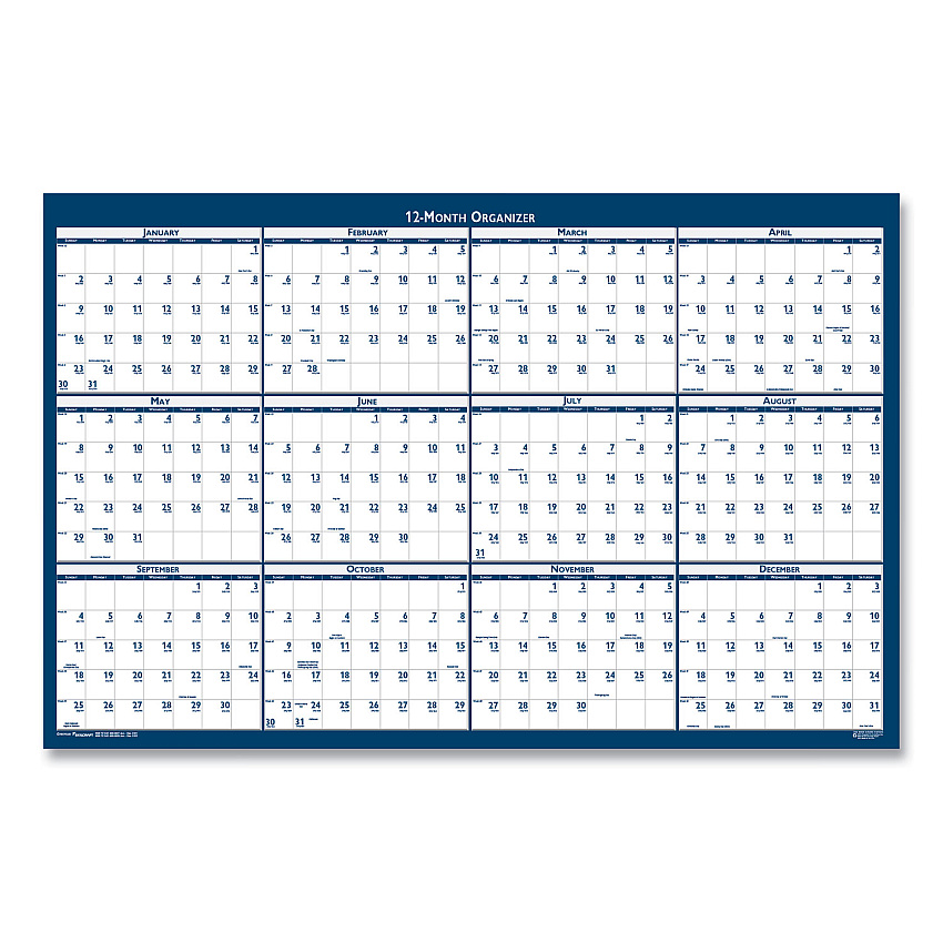 AbilityOne 7510016956116, SKILCRAFT Two-Sided Dry Erase Wall Calendar, 24 x 37, White/Blue Sheets, 12-Month (Jan to Dec): 2026