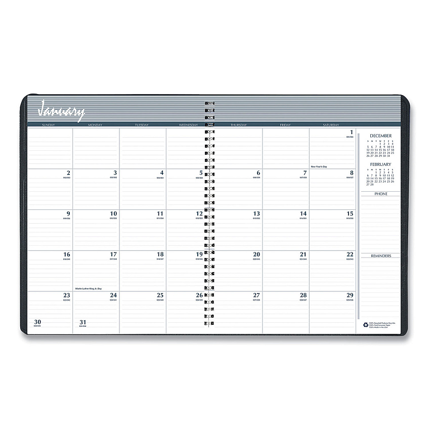 AbilityOne 7510016828096, SKILCRAFT Monthly Appointment Planner, 8.75 x 6.88, Black Cover, 14-Month: Dec 2025 to Jan 2027
