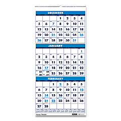 AbilityOne 7510016828100 SKILCRAFT Wirebound 3-Month-View Vertical Wall Calendar, 12.25 x 26, White/Blue, 14-Month (Dec-Jan): 2022-2024