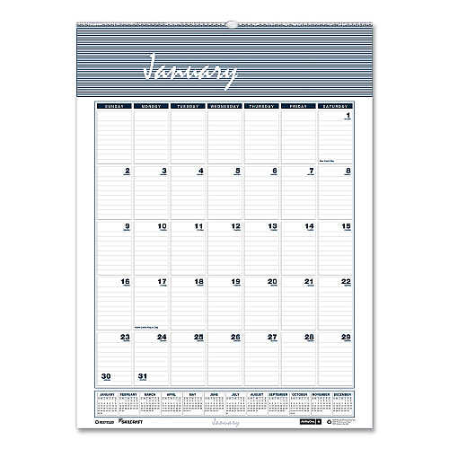 AbilityOne 7510016935087, SKILCRAFT 12-Month Wall Calendar, 15.5 x 22, White/Blue/Gray Sheets, 12-Month (Jan to Dec): 2026
