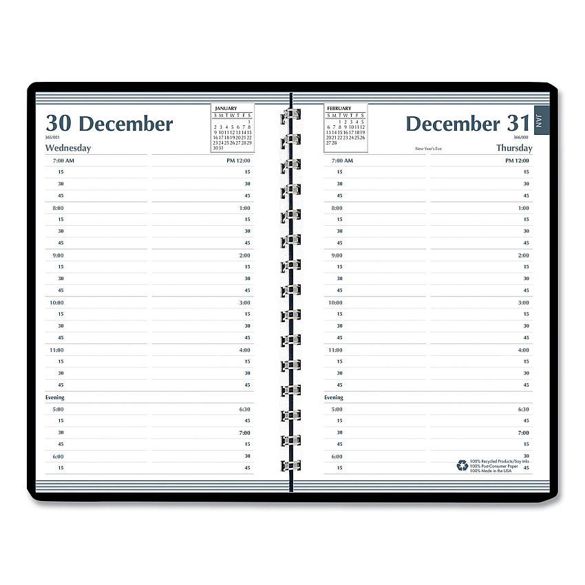 AbilityOne 7530016935599, SKILCRAFT Daily Appointment Planner, 8 x 5, Black Cover, 12-Month (Jan to Dec): 2026