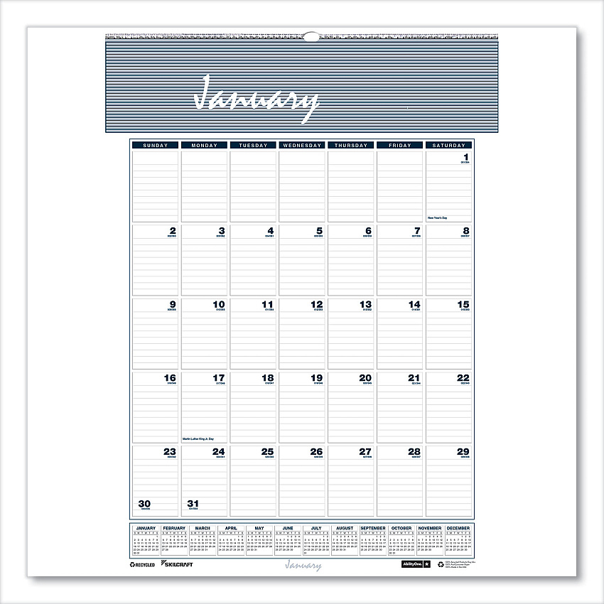 AbilityOne 7510016007588 SKILCRAFT 12-Month Wall Calendar, 8.5 x 11, White/Blue/Gray Sheets, 12-Month (Jan to Dec): 2023