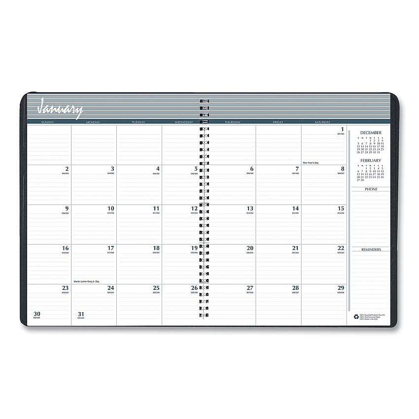AbilityOne 7510006007606 SKILCRAFT Monthly Appointment Planner, Wirebound, 11 x 8.5, Black Cover, 14-Month (Dec-Jan): 2022 to 2024