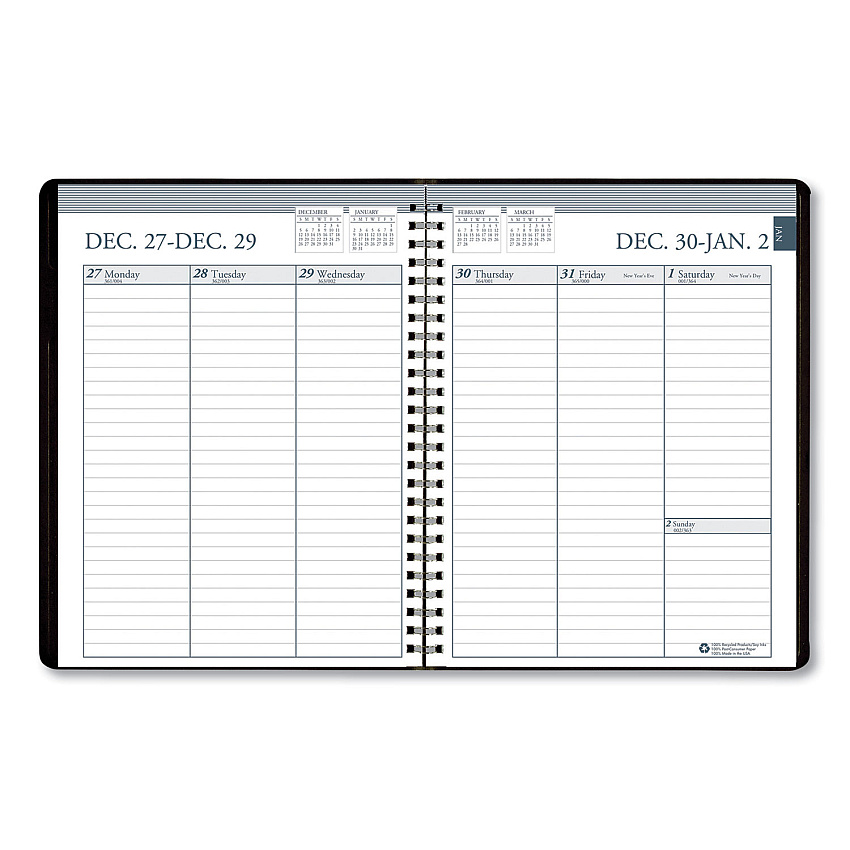 AbilityOne 7530016936156, SKILCRAFT Weekly Appointment Planner, 8.75 x 6.88, Black Cover, 12-Month (Jan to Dec): 2026