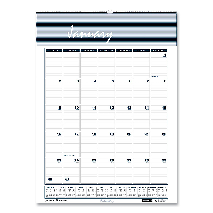 AbilityOne 7510016935101, SKILCRAFT 12-Month Wall Calendar, 12 x 17, White/Blue/Gray Sheets, 12-Month (Jan to Dec): 2026