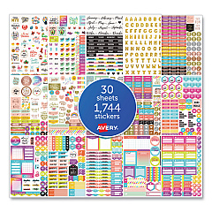 Avery Planner Sticker Variety Pack, Budget, Fitness, Motivational, Seasonal, Work, Assorted Colors, 1,744/Pack (6785)