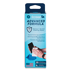 Digital Innovations ScreenDr Device and Screen Cleaning Wipes, Includes 30 Individually Wrapped Wipes and 8" Microfiber Cloth, 6 x 5 (32346)