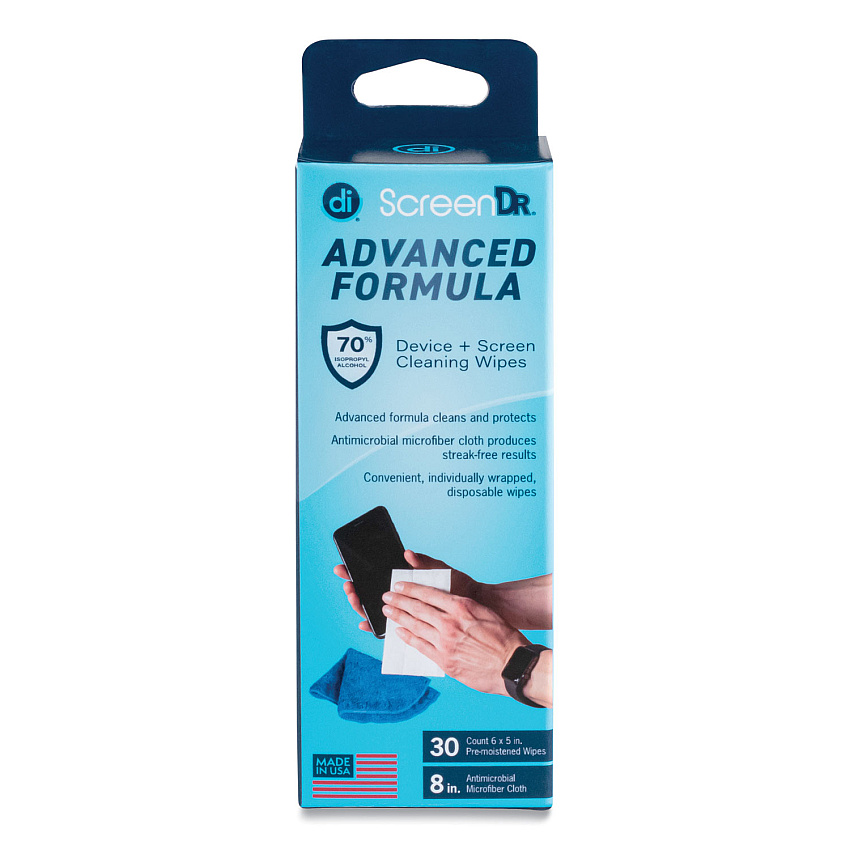 Digital Innovations ScreenDr Device and Screen Cleaning Wipes, Includes 30 Individually Wrapped Wipes and 8" Microfiber Cloth, 6 x 5 (32346)