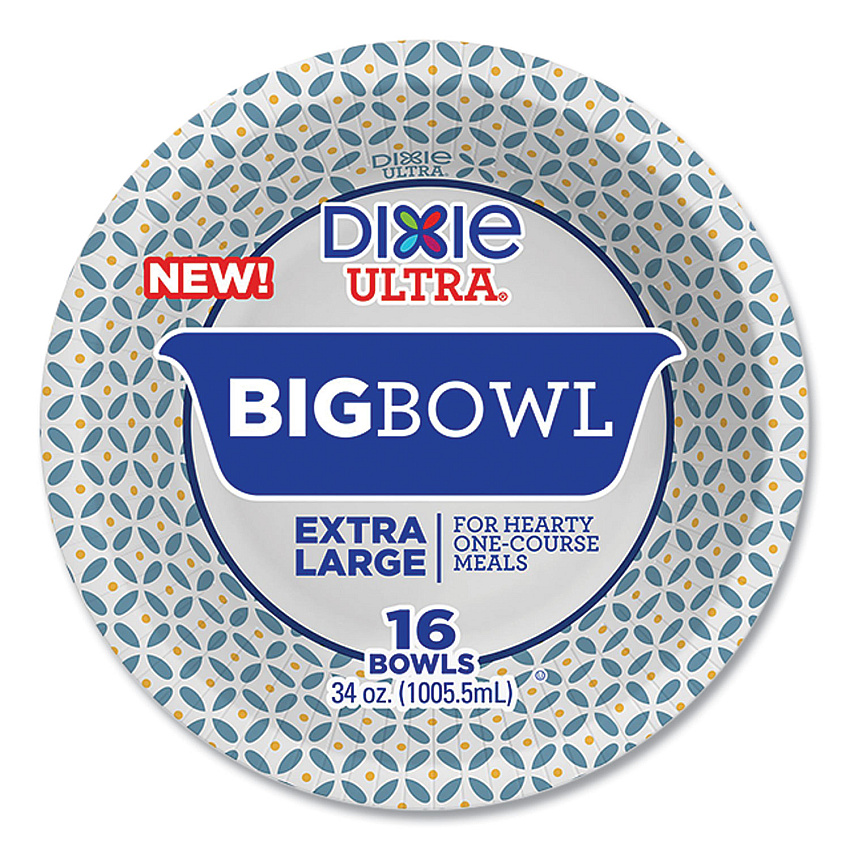 Dixie Ultra Heavy-Duty Big Bowls, 34 oz, Multicolor, 16/Pack (16223)