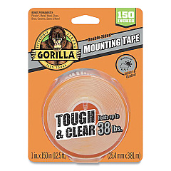 Gorilla Tough & Clear Double-Sided Mounting Tape, Permanent, Holds Up to 0.25 lb per Inch, 1" x 12.5 ft, Clear (6036002)