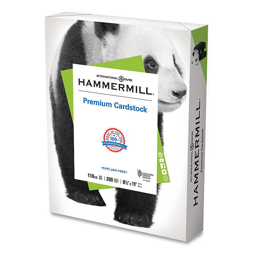 Hammermill Premium Cardstock, 110 lb Index Weight, 8.5 x 11, White, 200/Ream (168380R)