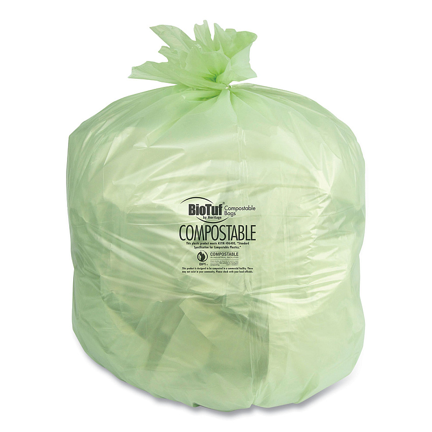 Heritage Biotuf Compostable Can Liners, 23 to 30 gal, 1 mil, 28" x 45", Green, 125/Carton (Y5645YER01)