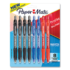 Paper Mate Profile Ballpoint Pen, Retractable, Medium 1 mm, Assorted Ink and Barrel Colors, 8/Pack (2097014)