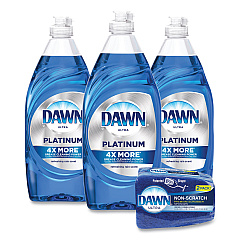 Dawn Platinum Liquid Dish Detergent, Refreshing Rain Scent, (3) 24 oz Bottles Plus (2) Sponges/Carton (49041)