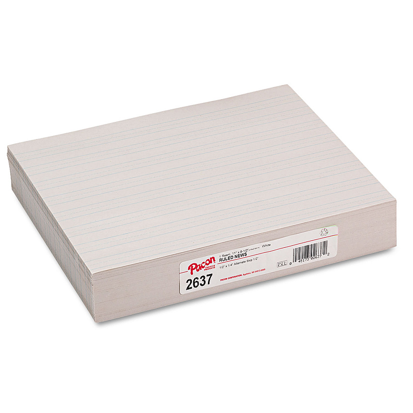 Pacon Skip-A-Line Ruled Newsprint Paper, 1/2" Two-Sided Long Rule, 8.5 x 11, 500/Pack (2637)