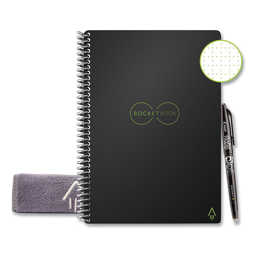 Rocketbook Core Smart Notebook, Dotted Rule, Black Cover, 8.8 x 6, 18 Sheets (ERCAFR)