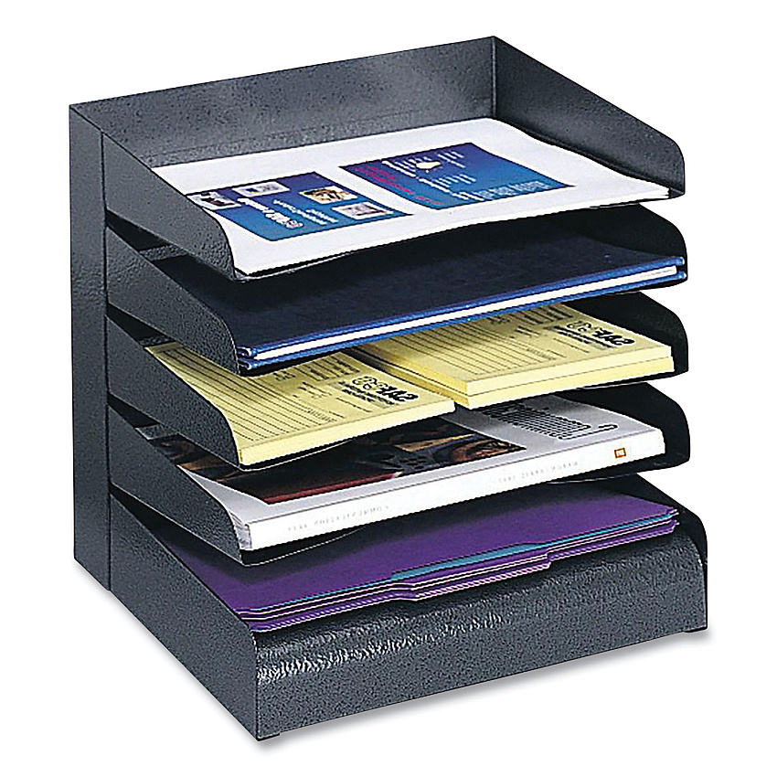 Safco Steel Horizontal-Tray Desktop Sorter, Five  Sections, Letter Size Files, 12" x 9.5" x 11.25", Black (3127BL)