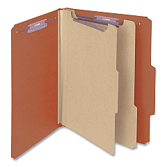 Smead Pressboard Classification Folders, Six SafeSHIELD Fasteners, 2" Expansion, 2 Dividers, Letter Size, Red, 10/Box (14073)