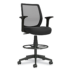 Union & Scale Essentials Mesh Back Fabric Drafting Stool with Arms, Supports Up to 275 lb, Black Seat/Back, Black Base (59384)