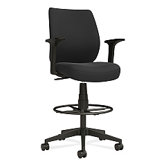 Union & Scale Essentials Fabric Drafting Stool with Arms, Supports Up to 275 lb, Black Seat/Back, Black Base (59388)