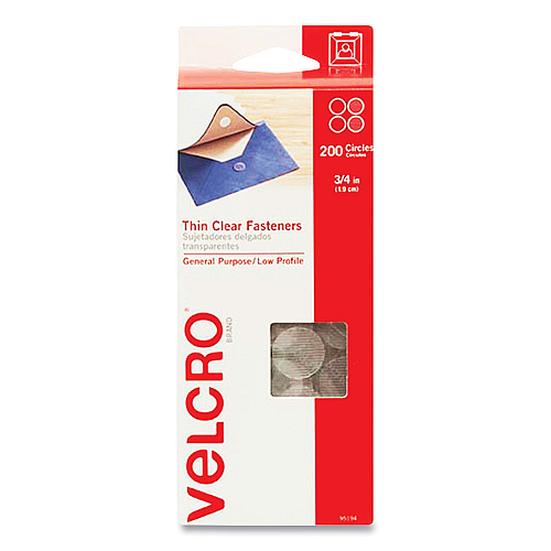 VELCRO Brand Sticky-Back Fasteners, Complete Sets, 0.75" dia, Clear, 200/Pack (95194)