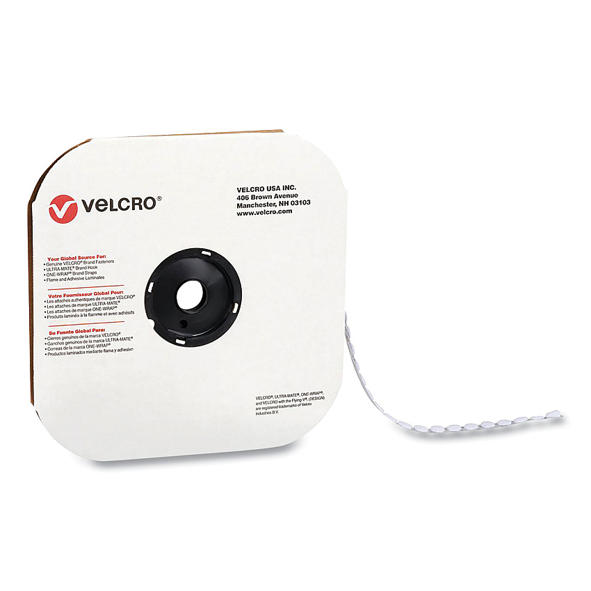 VELCRO Brand Sticky-Back Fasteners, Loop Side, 0.5" dia, White, 1,440/Carton (192245)